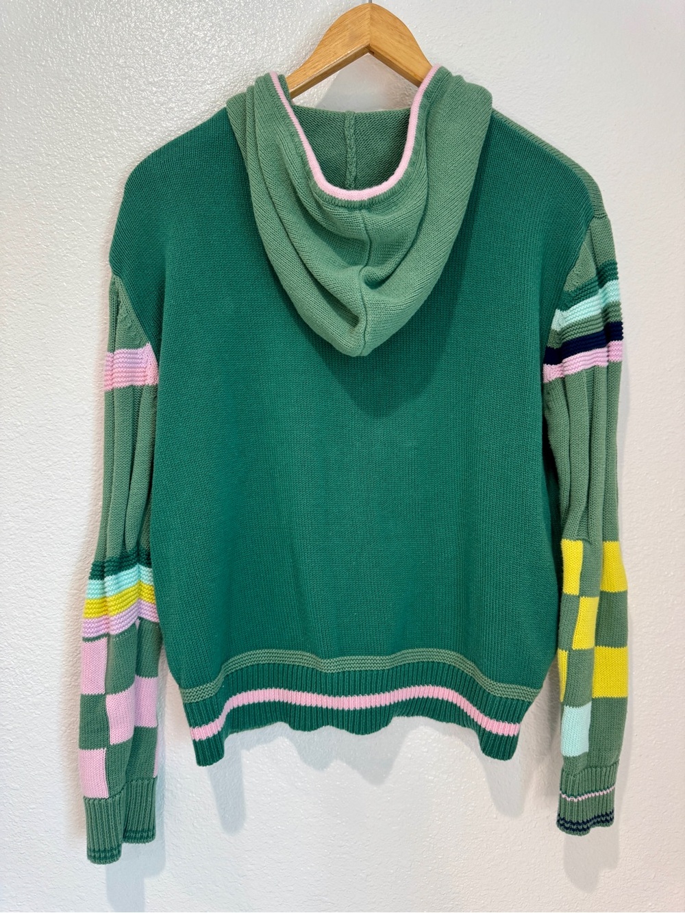 Zaket Plover Cotton Colorblock Stripe Checkered Knit Zip Up Hoodie Sweater M - Picture 4 of 5